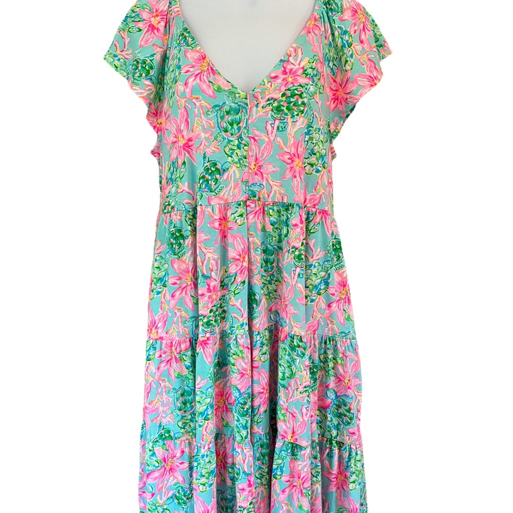Lilly Pulitzer Pink and Green Flutter Sleeve Sundress